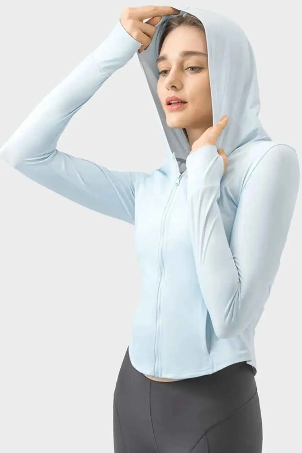 Pocketed Zip-Up Hooded Long Sleeve Active Outerwear