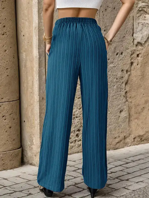 Pleated Textured Elastic Straight Pants