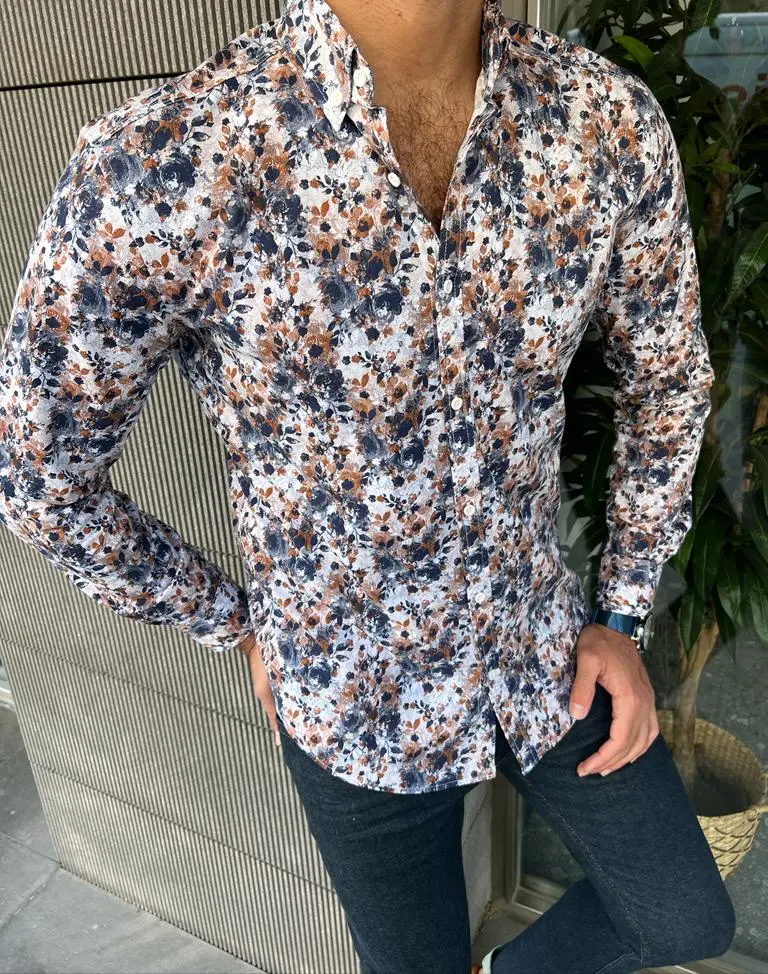 Patterned Slim Fit Cotton Floral Print Casual Shirt