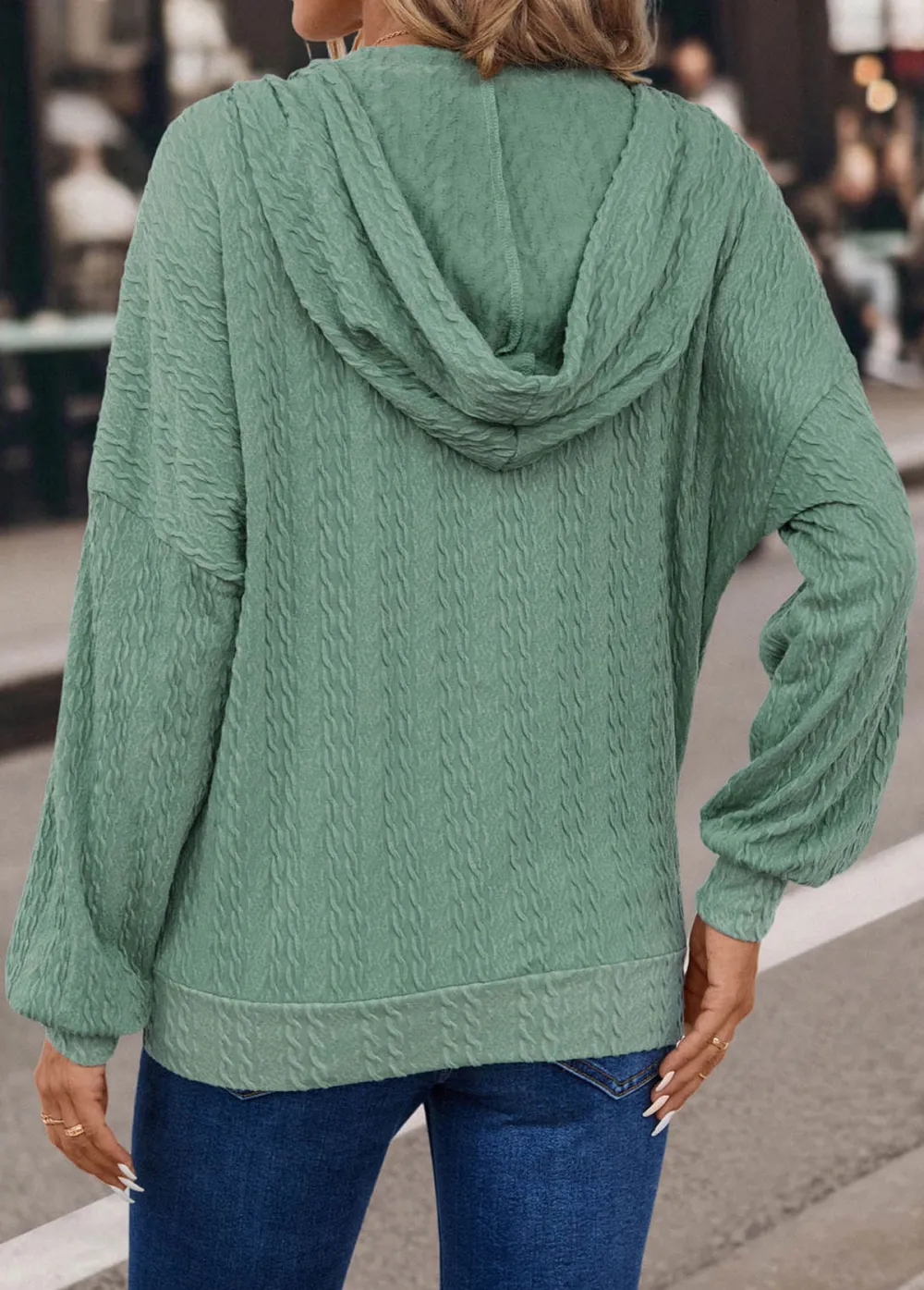 Sage Green Pocket Long Sleeve Hooded Coat