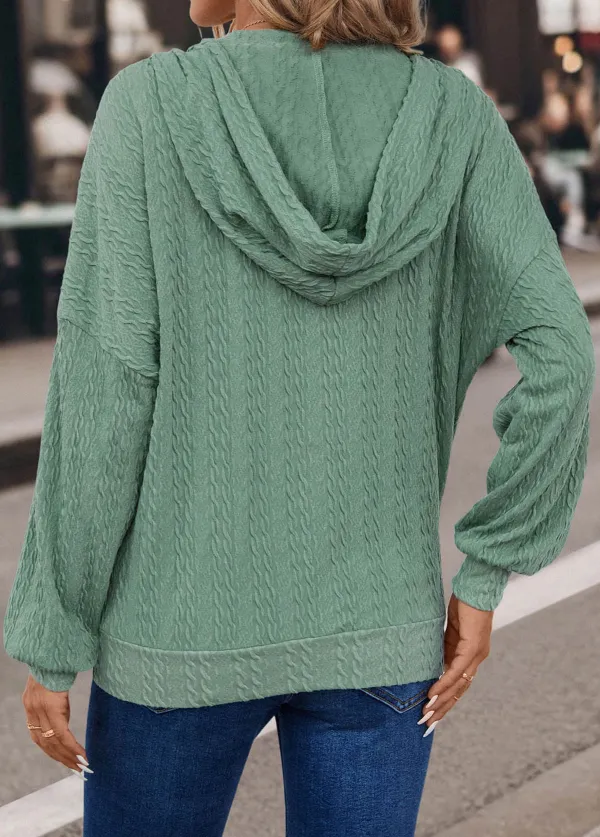 Sage Green Pocket Long Sleeve Hooded Coat