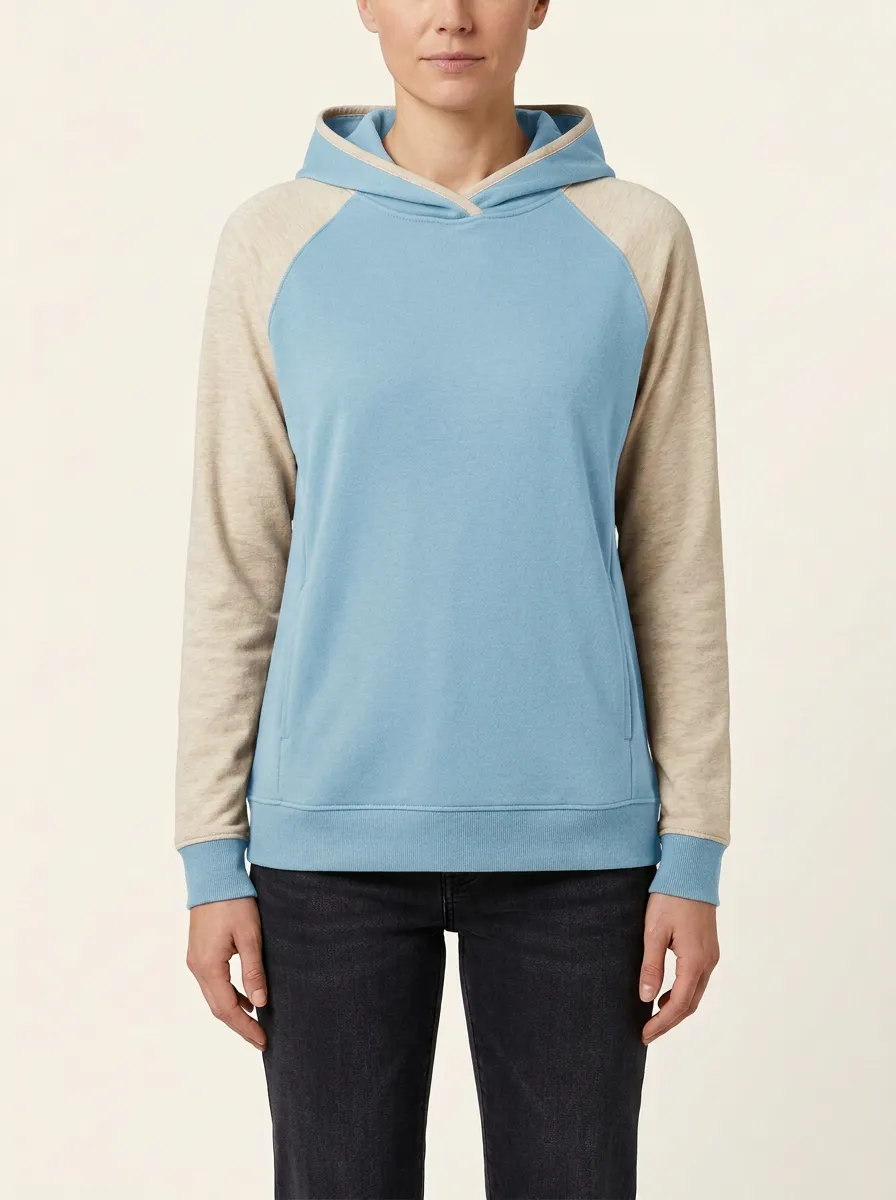 Women's Raglan Colorblock Crossover-Neck Side-Pocket Hoodie