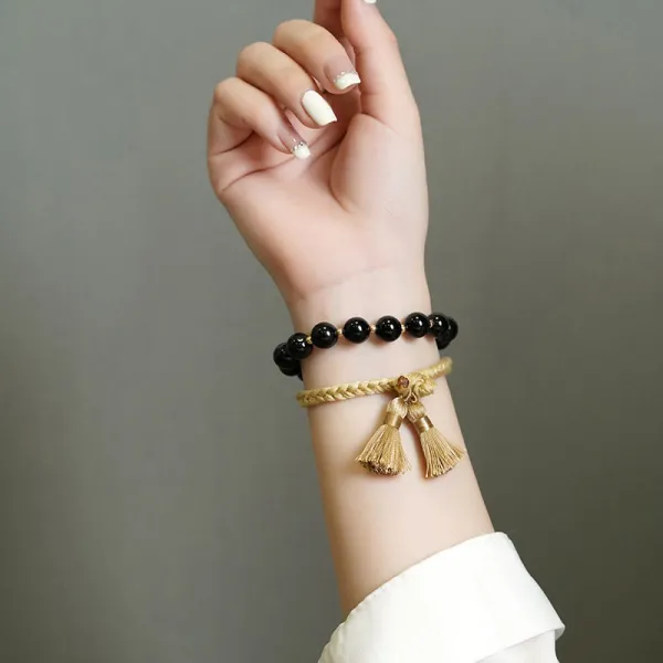 Onyx Bead String Bracelet