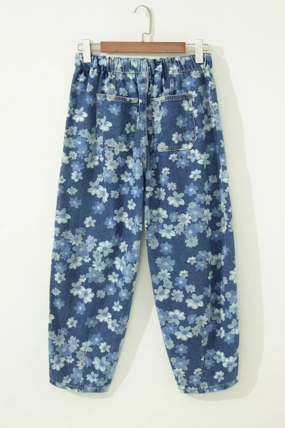Women's Dainty Floral Printed Drawstring Barrel Jeans