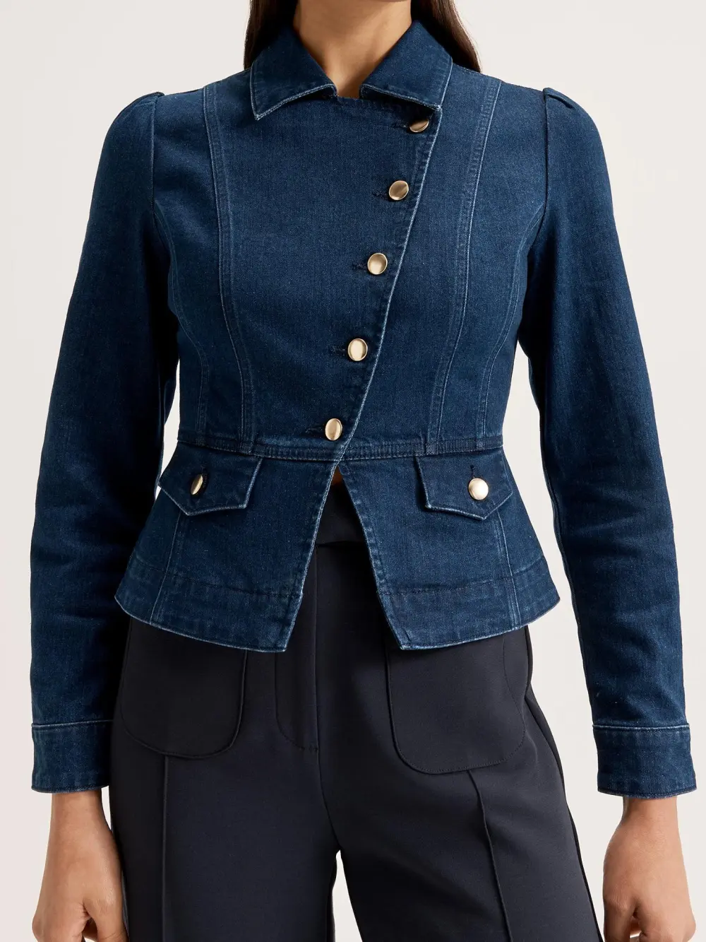 Button Front Pockets Denim Jacket