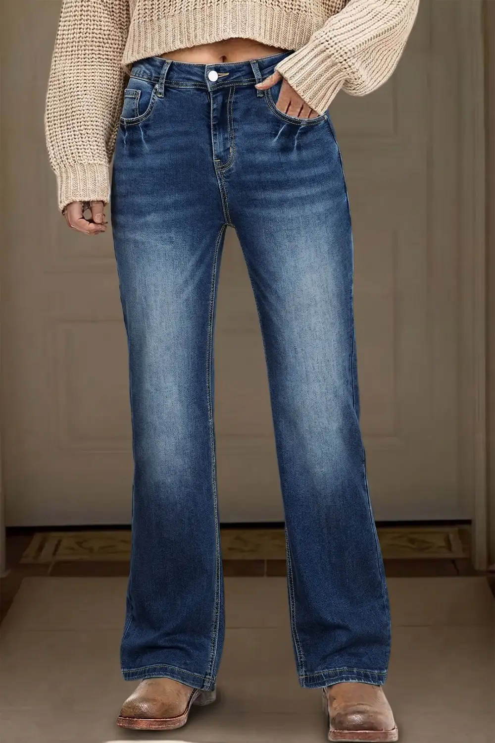 Women's Acid Washed Straight Leg Full Length Casual Jeans