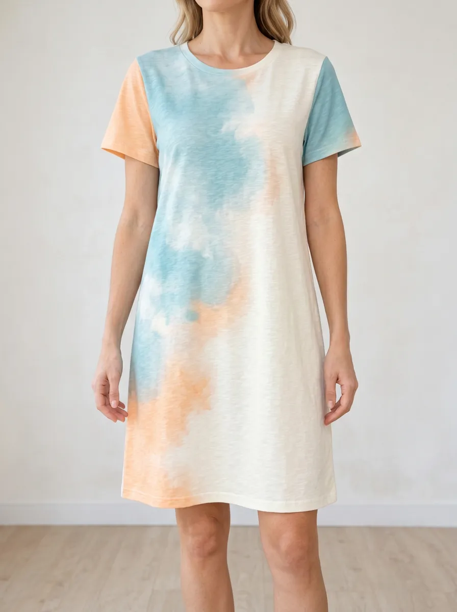 Women's Pastel Tie Dye Watercolor Printed Dress