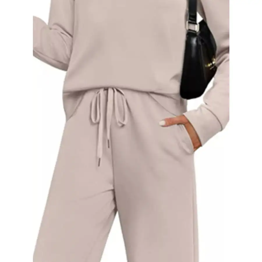 Full Size Casual Long Sleeve Top and Pants Set Plus Size