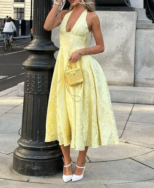 Embellished V-Neck Midi Dress