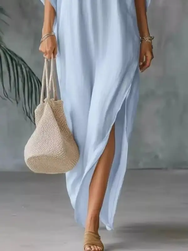 Full Size V Neck Maxi Dress With Side Slits Plus Size