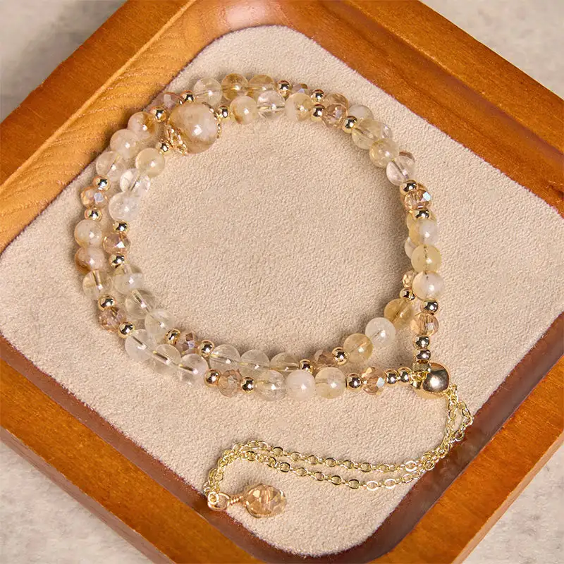 Natural Citrine Crystal Beads Pleasure Double Layer Bracelet