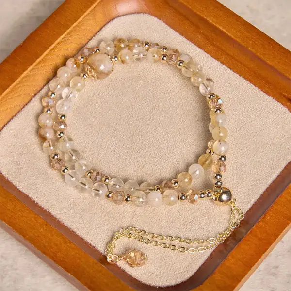 Natural Citrine Crystal Beads Pleasure Double Layer Bracelet