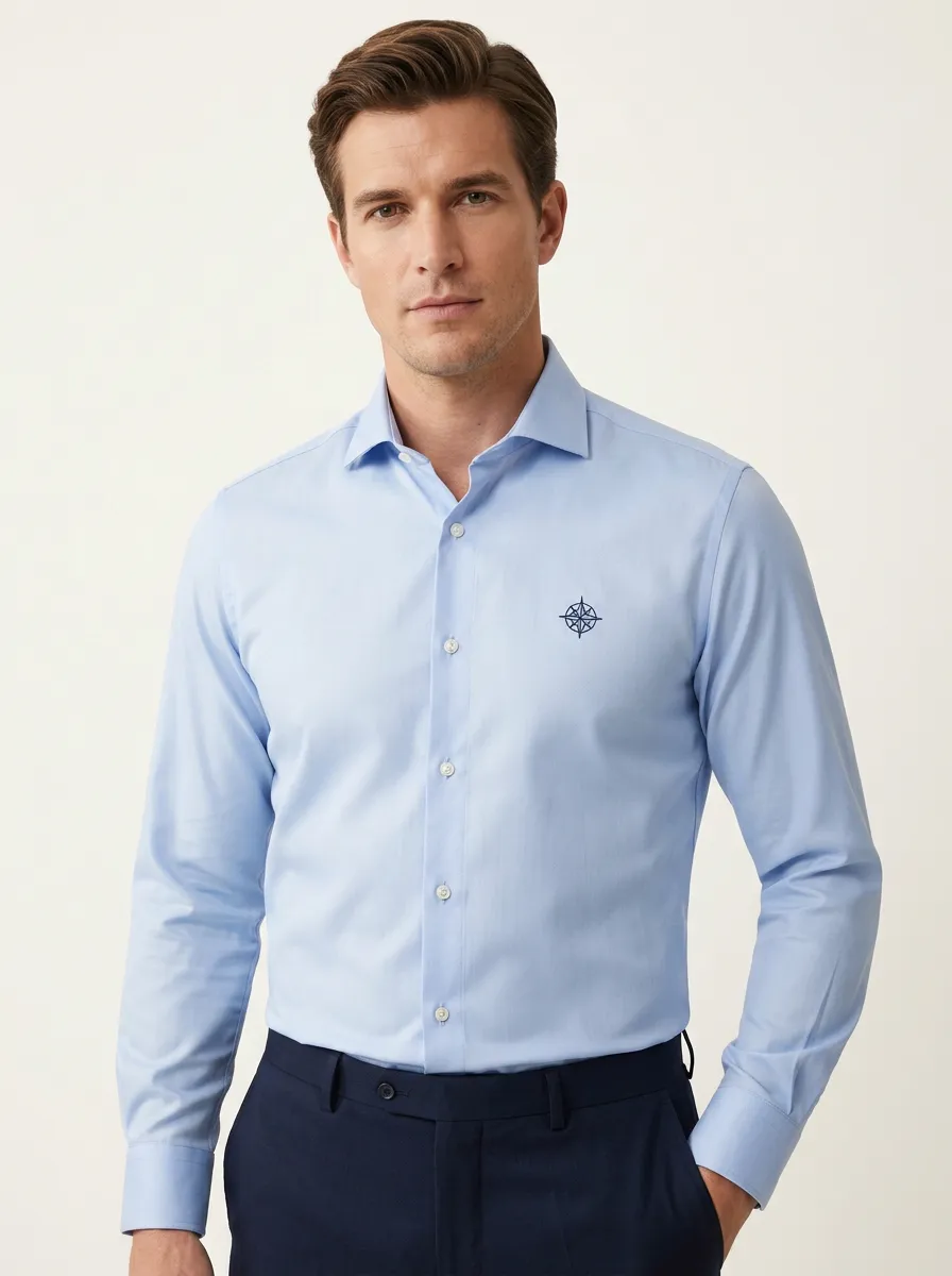 Men's Non-Iron Cotton Compass Printed Accent Shirt