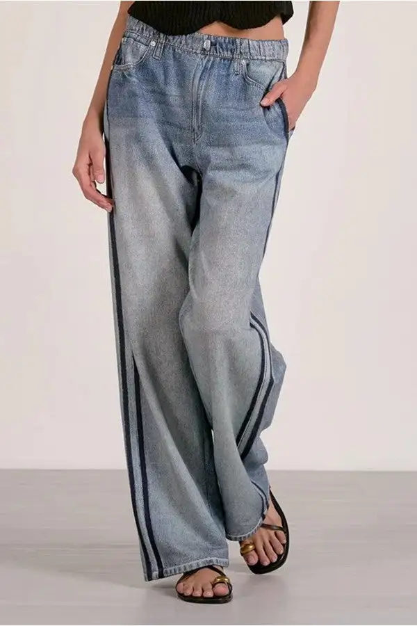 Light Wash Track Sweat Denim Jeans