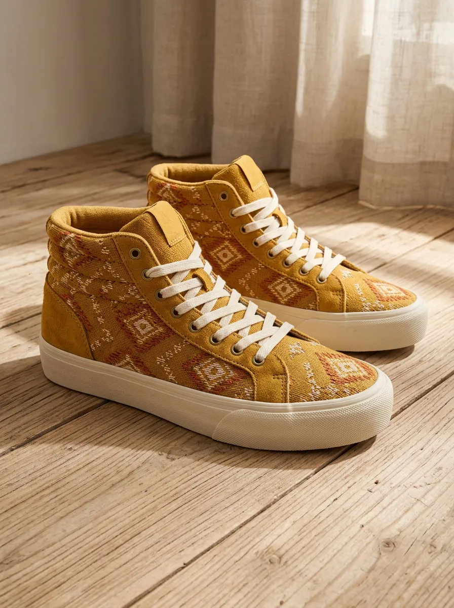 Women's Bohemian Geometric Pattern Signature High-Top Skate Shoes