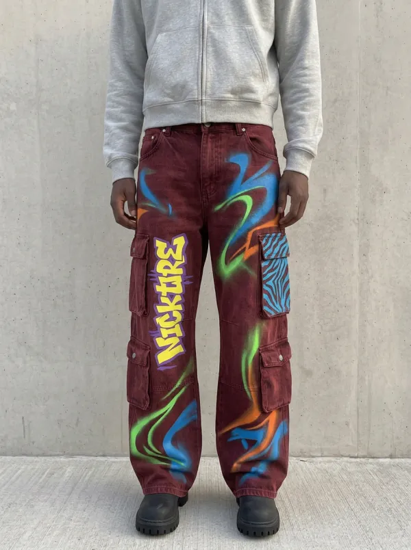 Men's Graffiti Zebra Airbrush Cargo Jeans