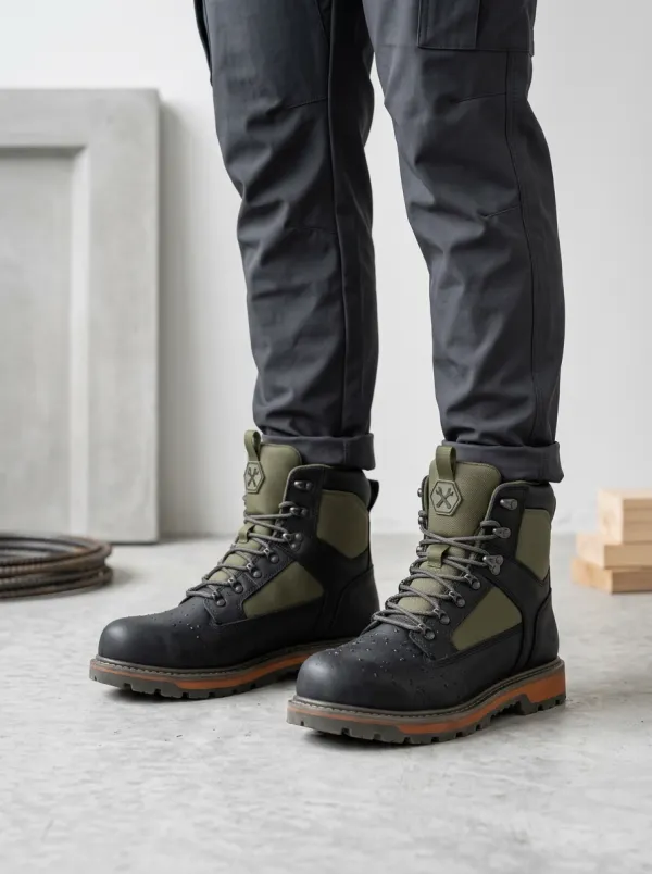 Unisex Mechanic Wrench Logo Olive Black Waterproof Work Boots