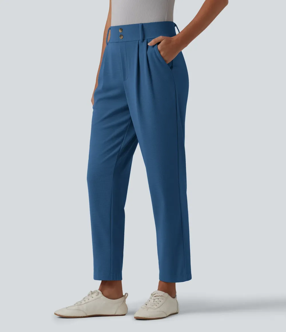  - Tapered office trousers with a high waist, side pockets and waffle fabric