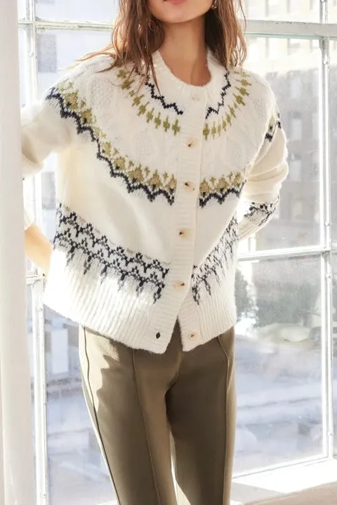 White Green Fair Isle Cardigan