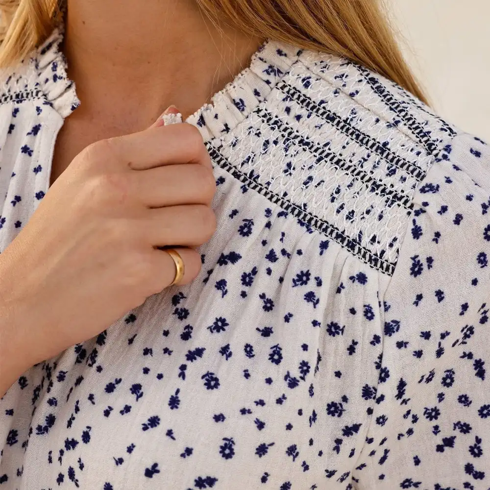 Long-Sleeve Smocked Textured Women's Shirt