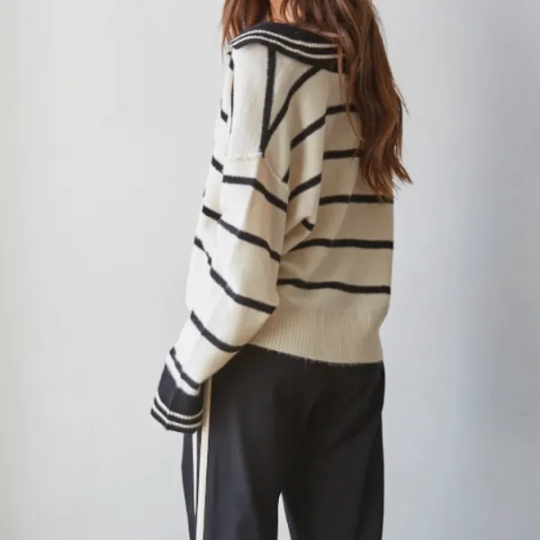V-Neck Striped Knit Sweater