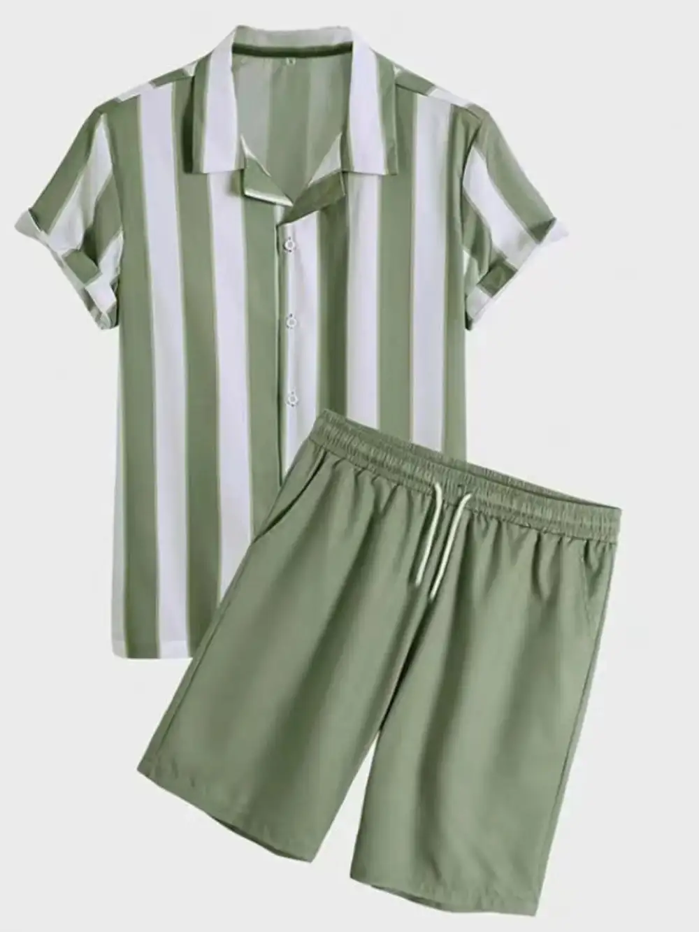 Button Detail Striped Shirt And Shorts Set