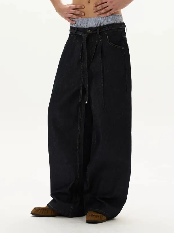 Balloon Vintage-Wash Contrast-Stitch Jeans