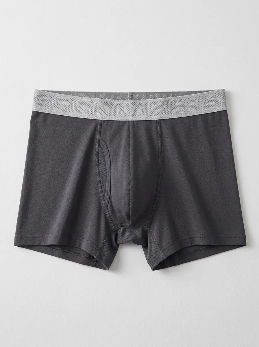 Men's Geometric Pattern Waistband Charcoal Boxer Briefs