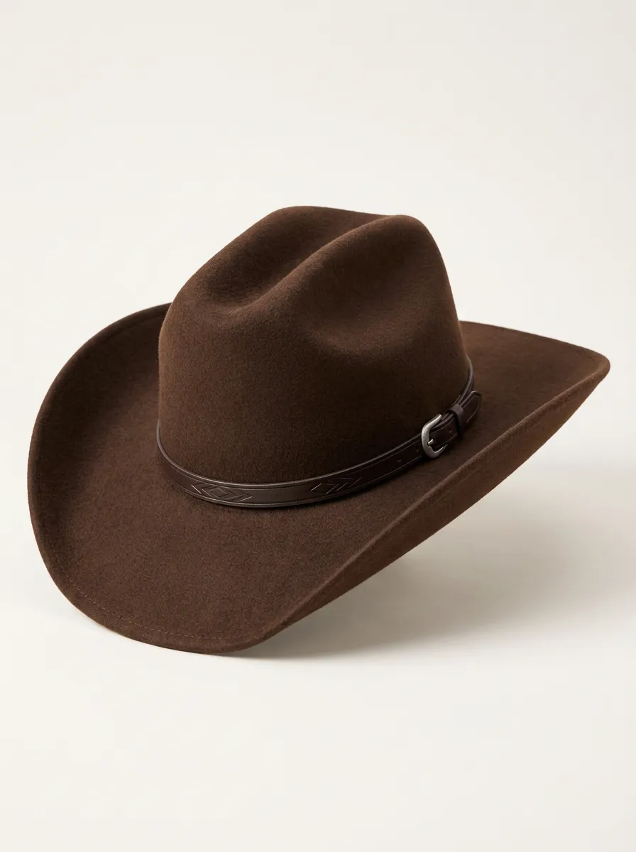 Vintage Inspired Brown Cowboy Hat with Embossed Band