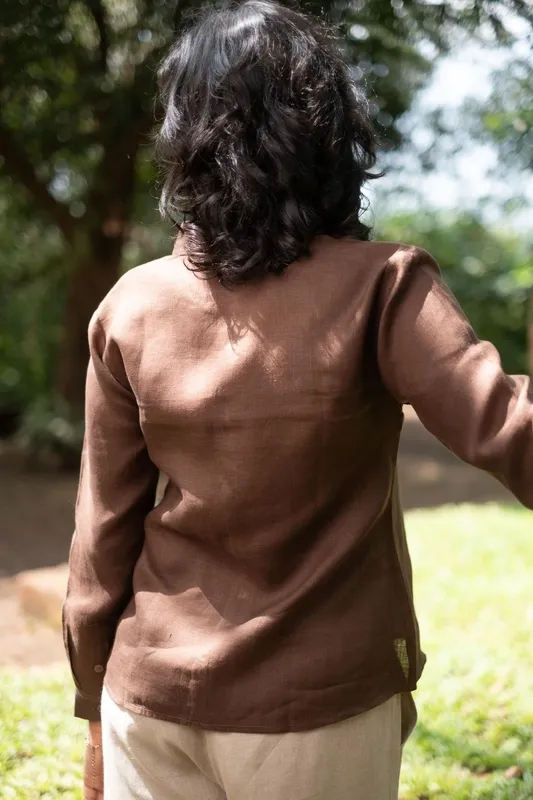 Brown Linen Button-Up Shirt