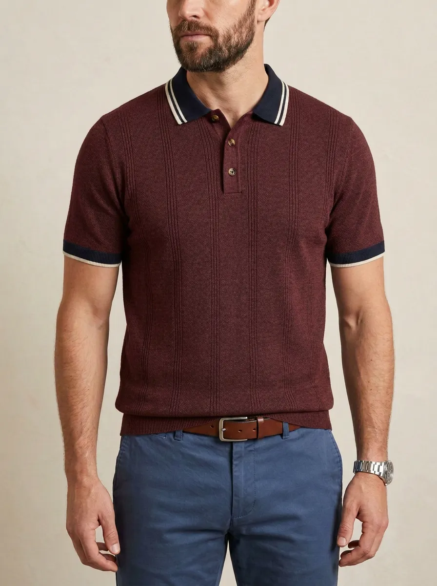 Men's Classic Smart Casual Vertical Stripe Knit Polo Shirt