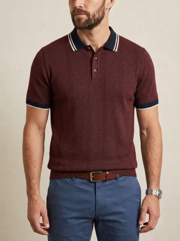 Men's Classic Smart Casual Vertical Stripe Knit Polo Shirt