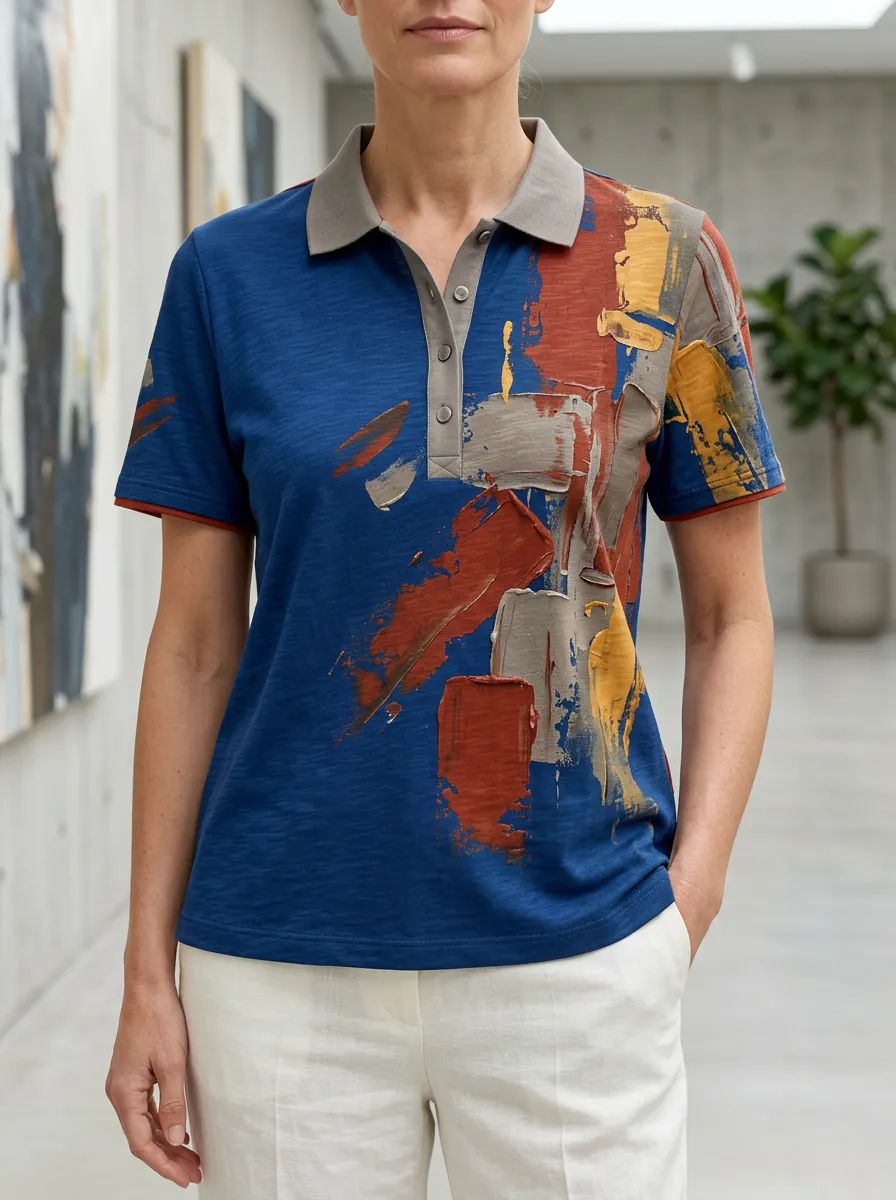 Women's Classic Abstract Oil Painting Art Polo Shirt