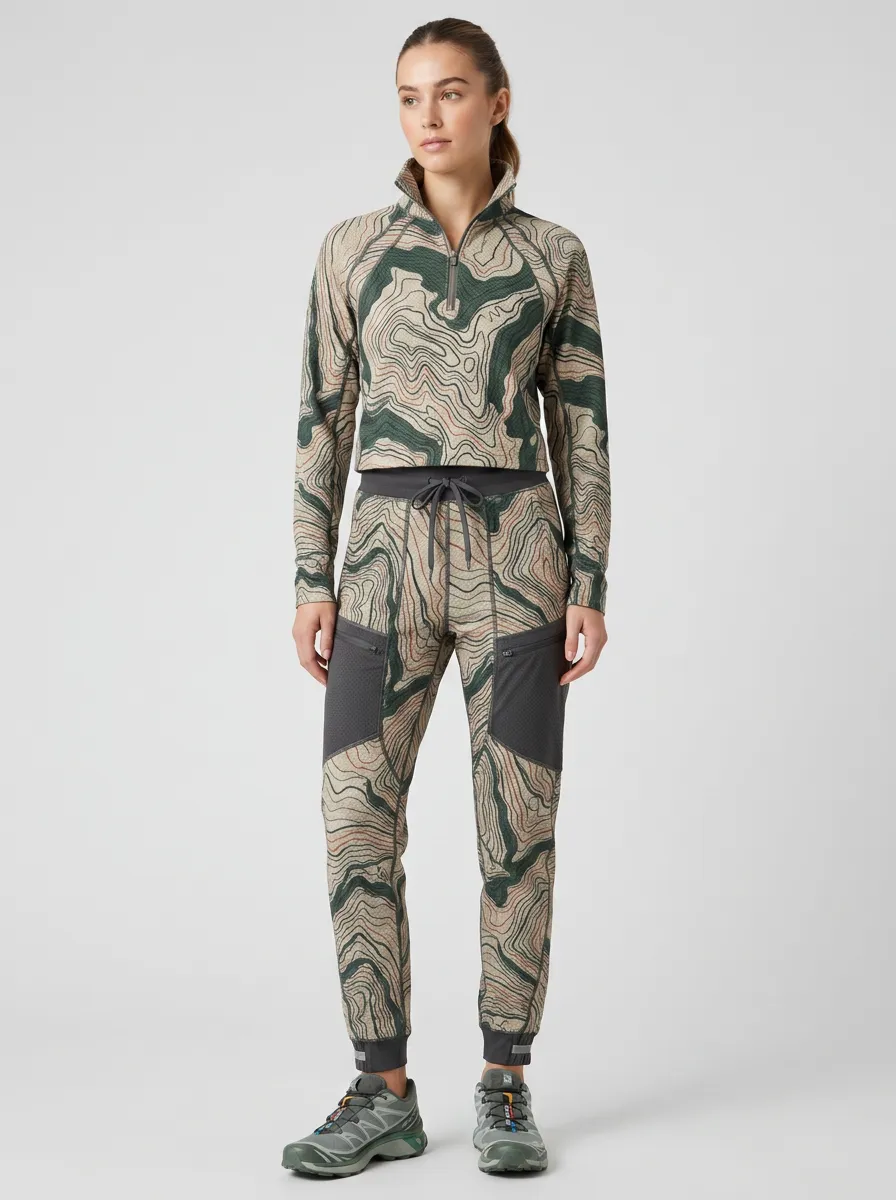 Women's Activewear Topographic Map Printed Jogger Set