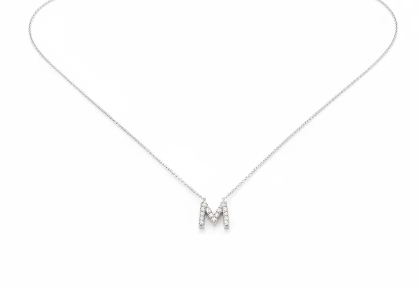 Dainty Diamond Initial Letter M Necklace