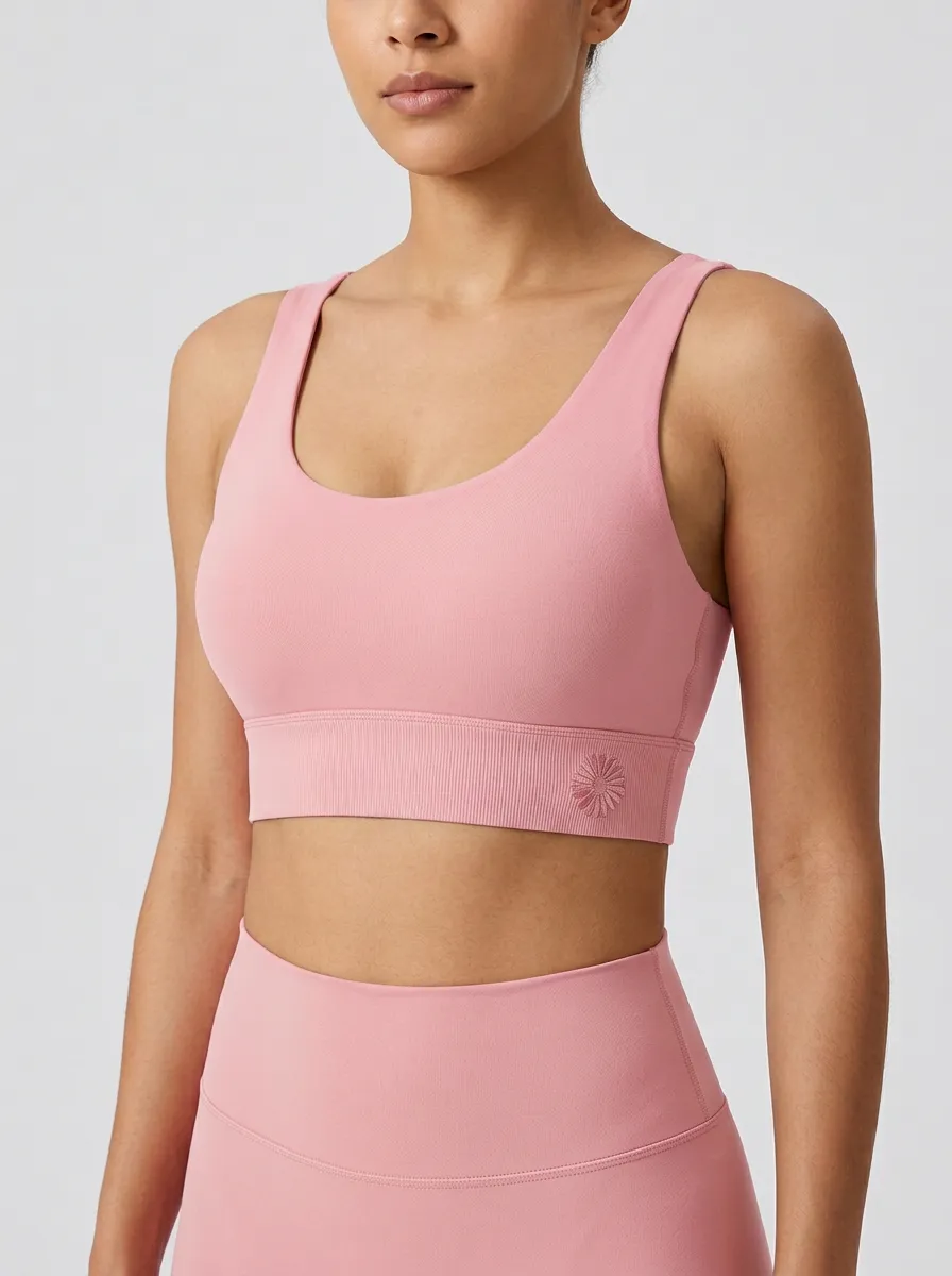 Women's Floral-Embroidered Scoop-Neck Seam-Free-Front Sports Bra