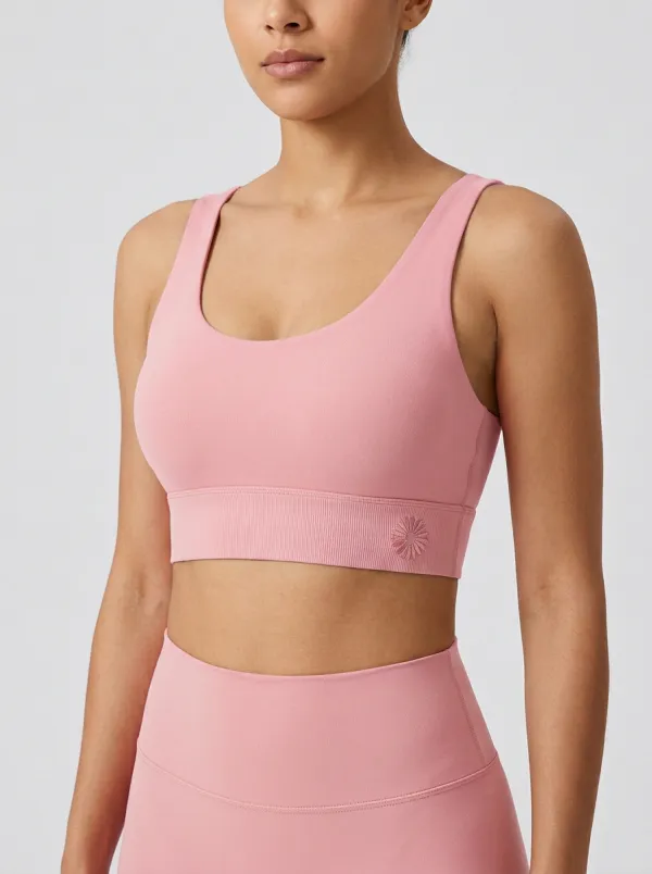 Women's Floral-Embroidered Scoop-Neck Seam-Free-Front Sports Bra