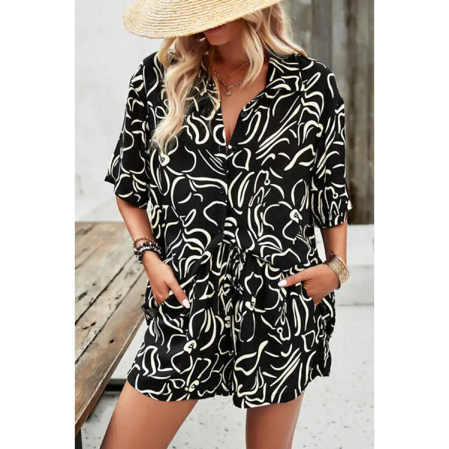 Vacation Printed Button Up Shirt and Shorts Set