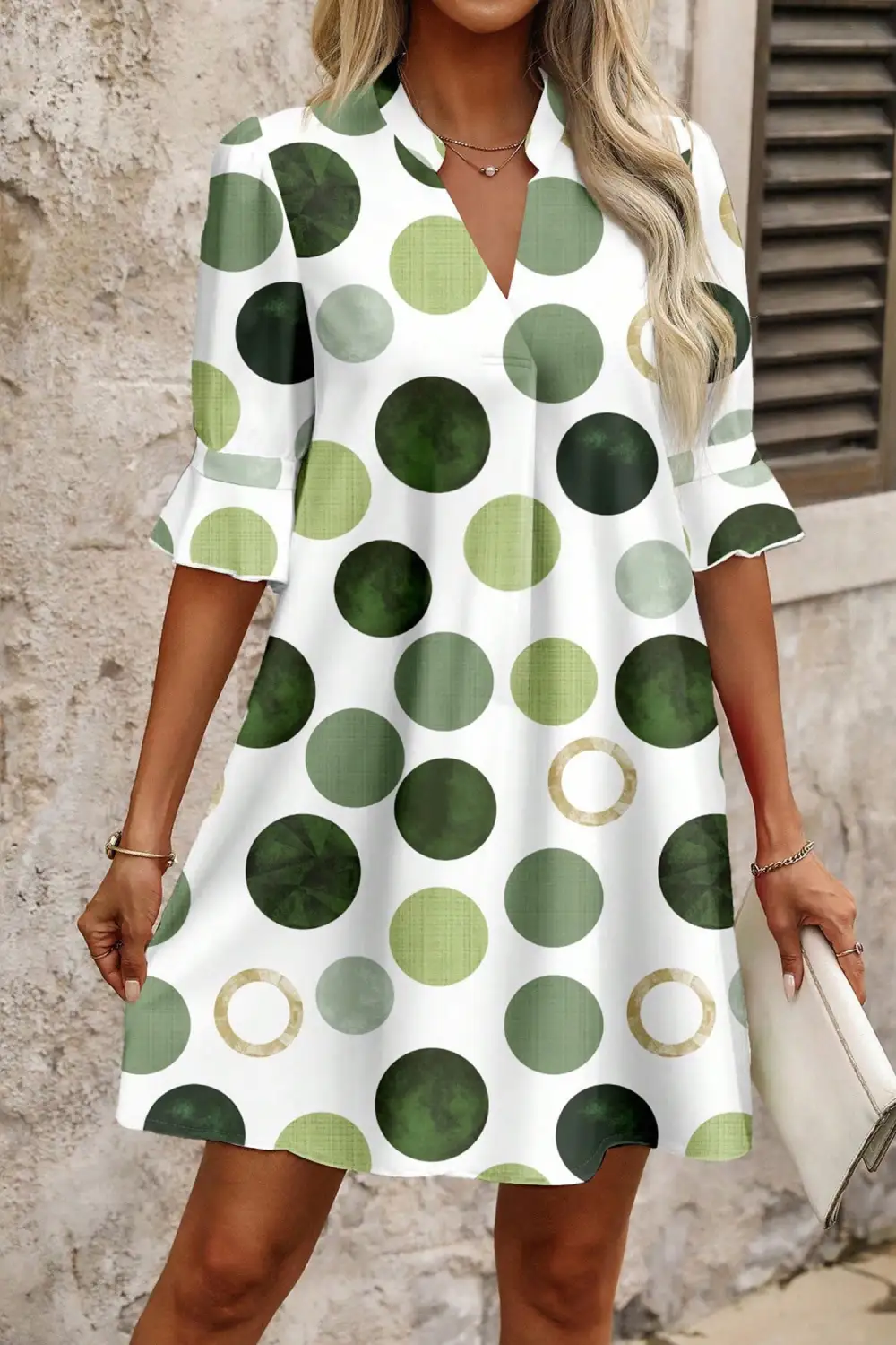 Polka Dot Print Flounced Half Sleeve Casual Vacation Dress Sunny