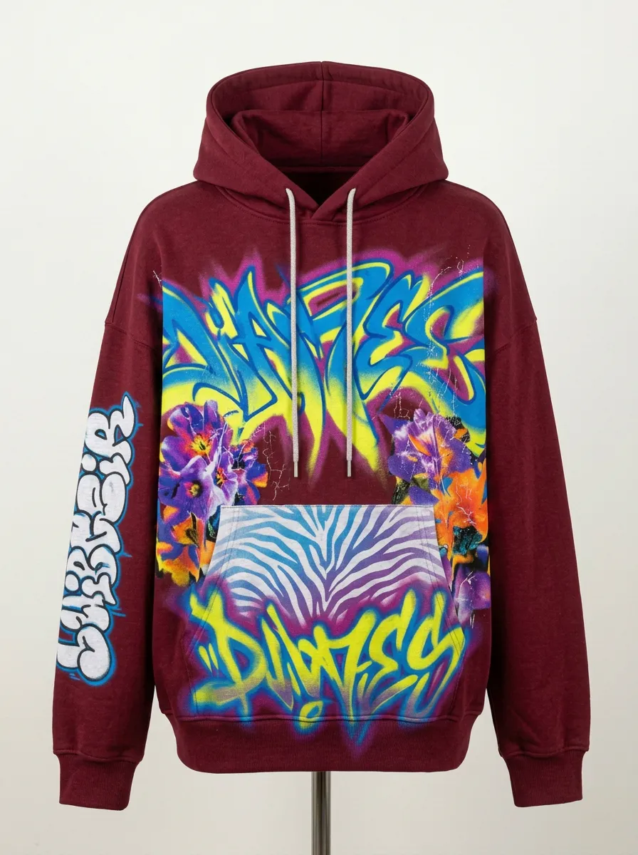 Unisex Pulse Graffiti Floral Zebra Graphic Hoodie