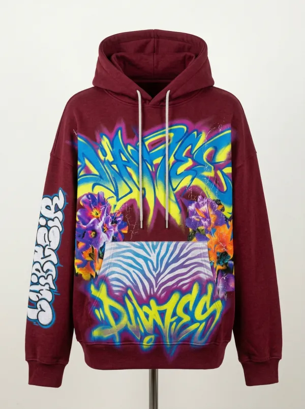 Unisex Pulse Graffiti Floral Zebra Graphic Hoodie