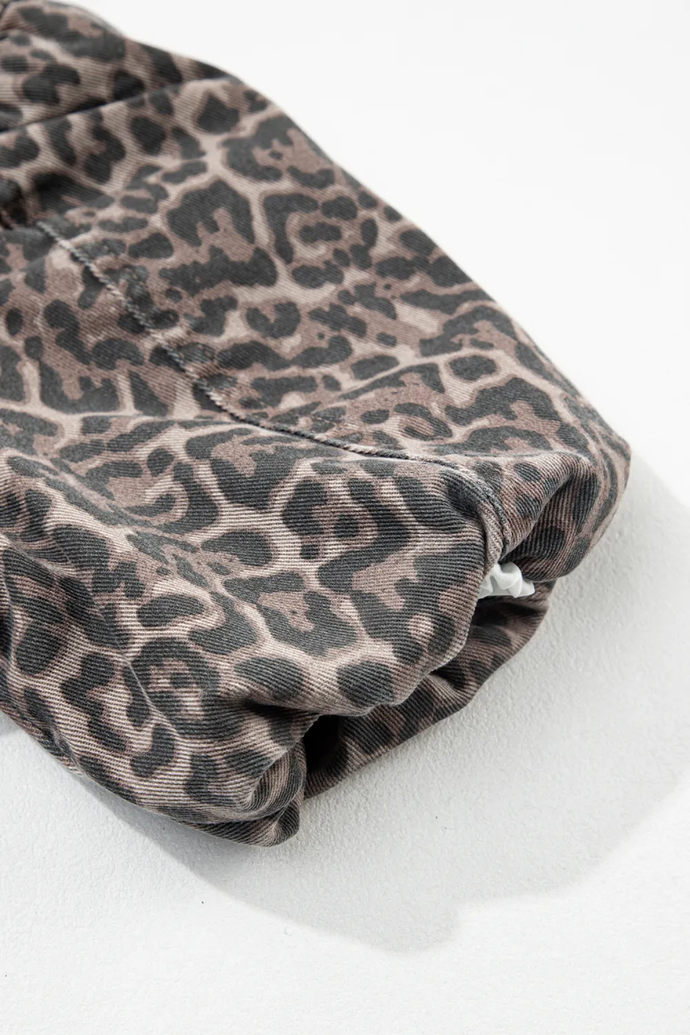 Brown Leopard Tie Neck Short Sleeve Top