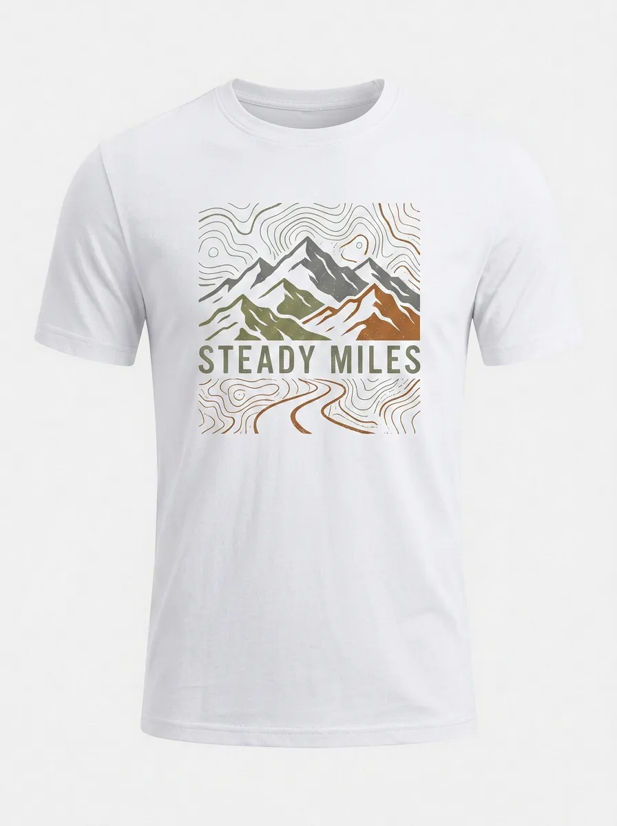 Unisex Hiking Lover Steady Miles Mountain Topographic Printed T-shirt