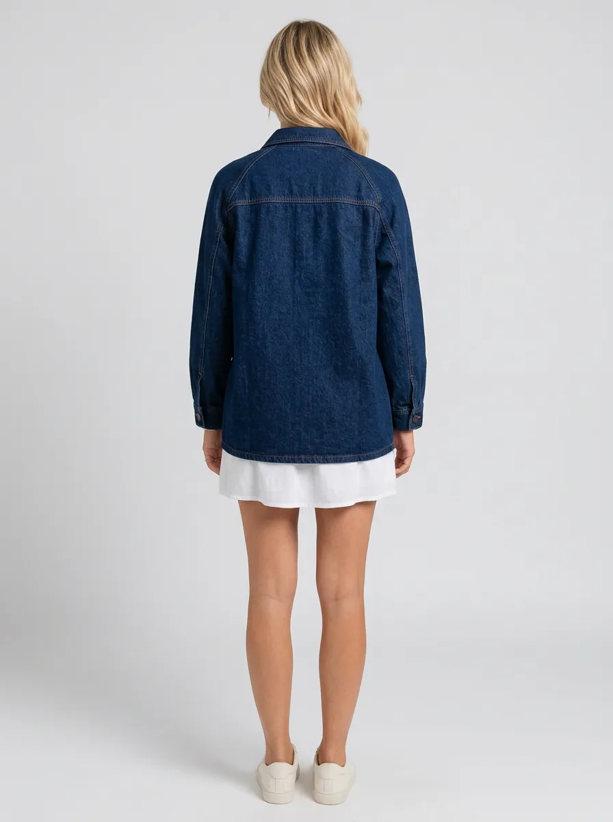 Women's Casual Dark Wash Denim Button-Down Jacket