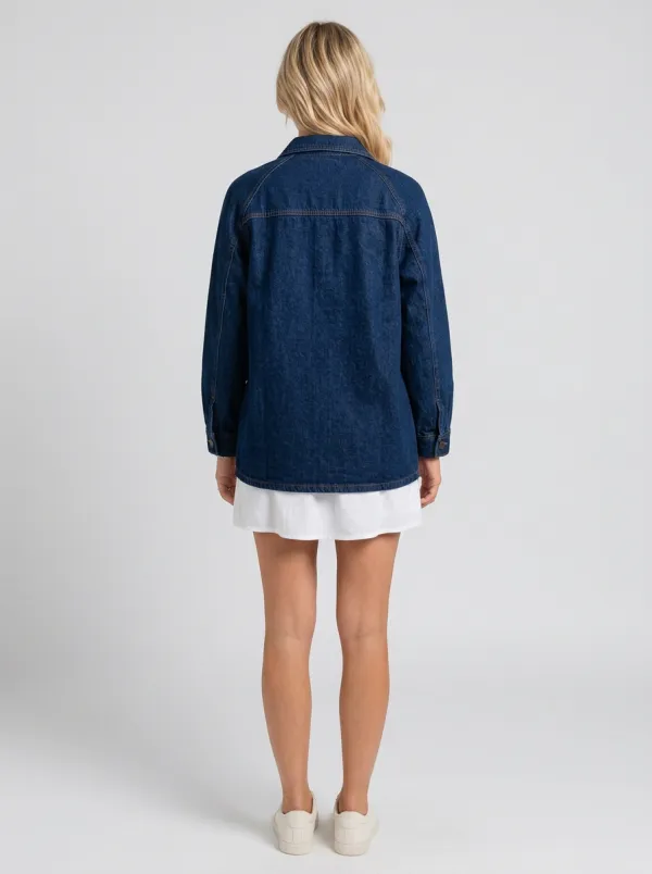 Women's Casual Dark Wash Denim Button-Down Jacket