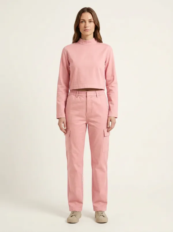Women's Mock-Neck Crop Top and Straight-Leg Cargo Pant Set