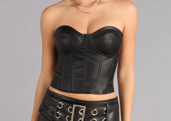 Black Strapless Lace-Up Corset Top