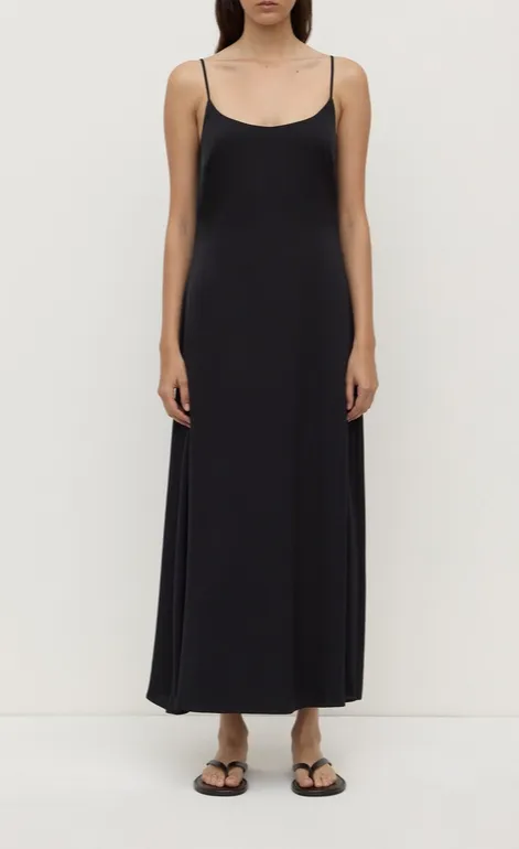 Black Bias-Cut Silk Maxi Dress