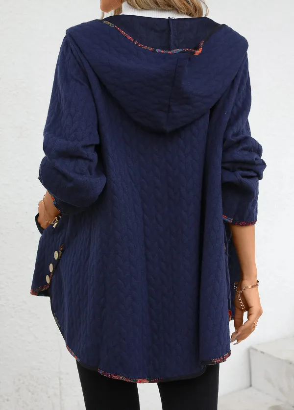 Navy Pocket Long Sleeve Hooded Coat