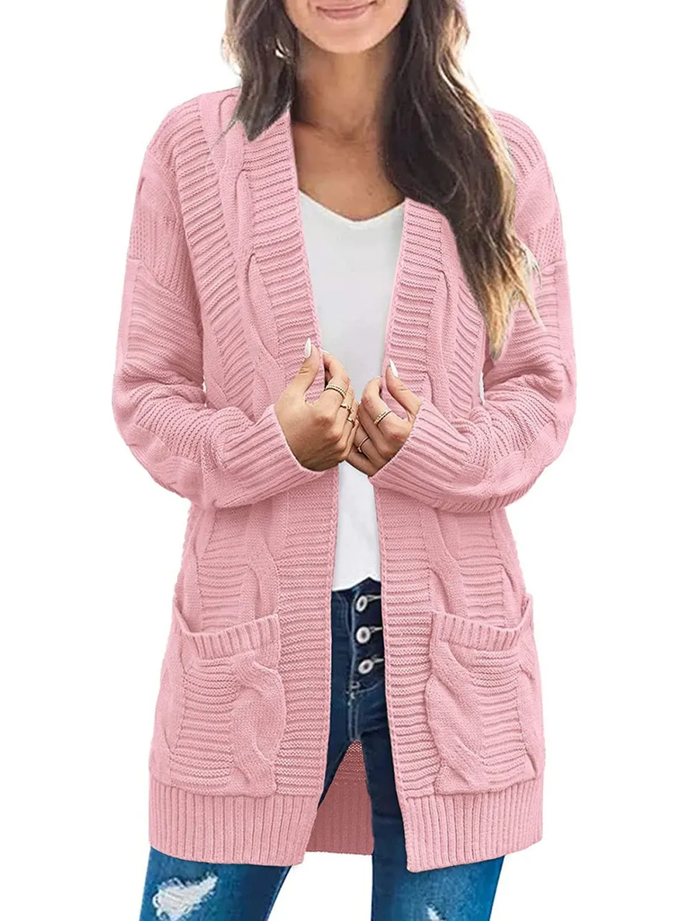 2022 Women's Long Sleeve Cable Knit Cardigan Sweaters